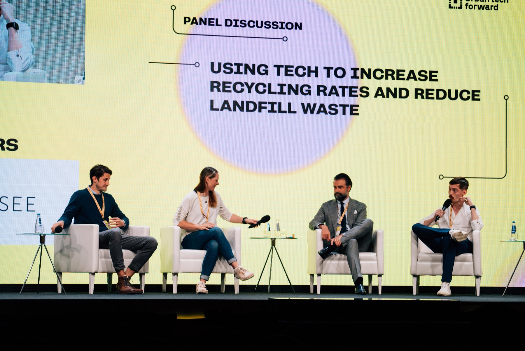 Renaud de Viel Castel speaking on a panel about using technology to increase recycling rates and reduce landfill waste