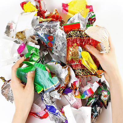 Candy wrappers ready for collection